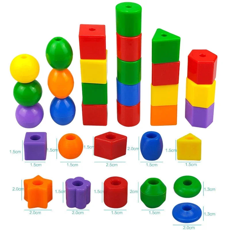 צעצוע חרוזי השחלה חינוכיים – 25 חרוזים ו-3 חוטים