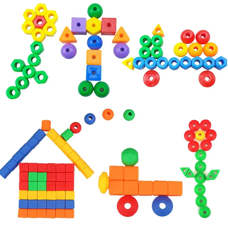 צעצוע חרוזי השחלה חינוכיים – 25 חרוזים ו-3 חוטים